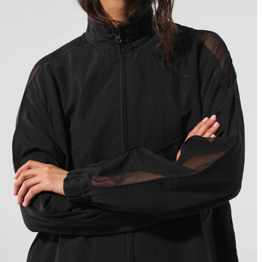 Alo Yoga Origin Full-Zip Track Jacket Size XXS Black Windbreaker $198